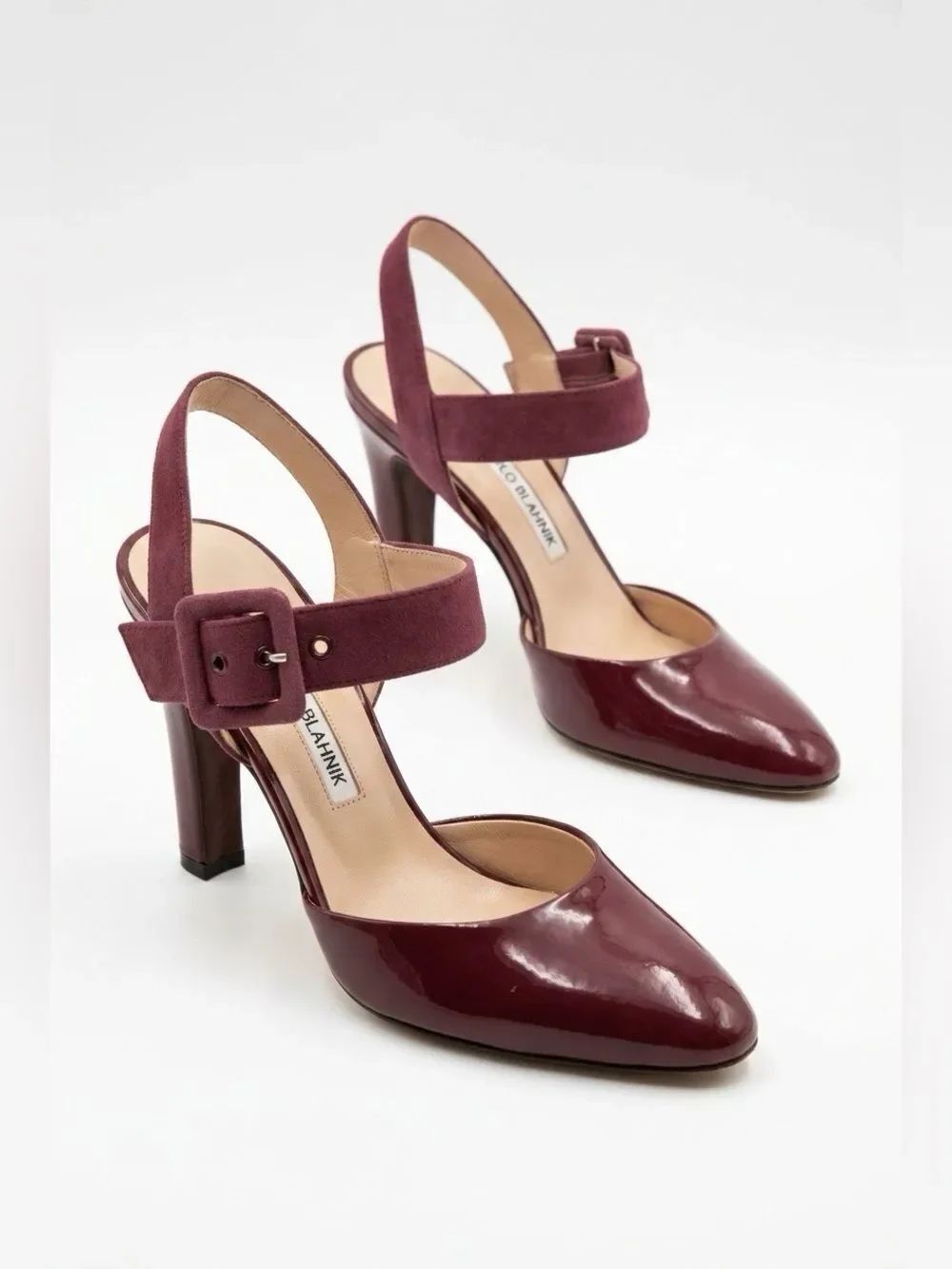 FRANCO SARTO RED PATENT 3.5” HEEL w RED SUEDE ANKLE STRAP SIZE 6